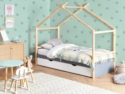 Letto per bambini Casa Legno di pino ORGEVAL 90 x 200 cm con contenitore Grigio
