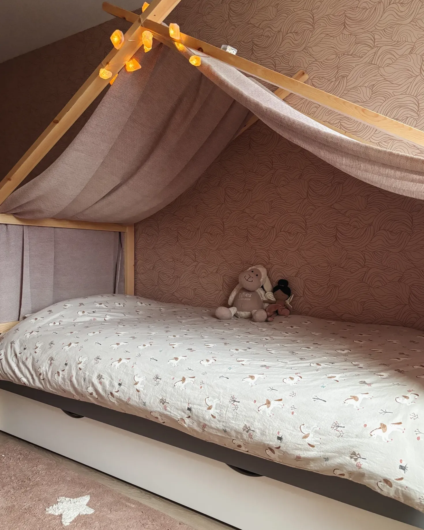 Letto per bambini Casa Legno di pino ORGEVAL 90 x 200 cm con contenitore Grigio