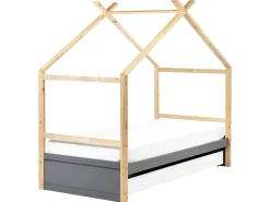 Letto per bambini Casa Legno di pino ORGEVAL 90 x 200 cm con contenitore Grigio
