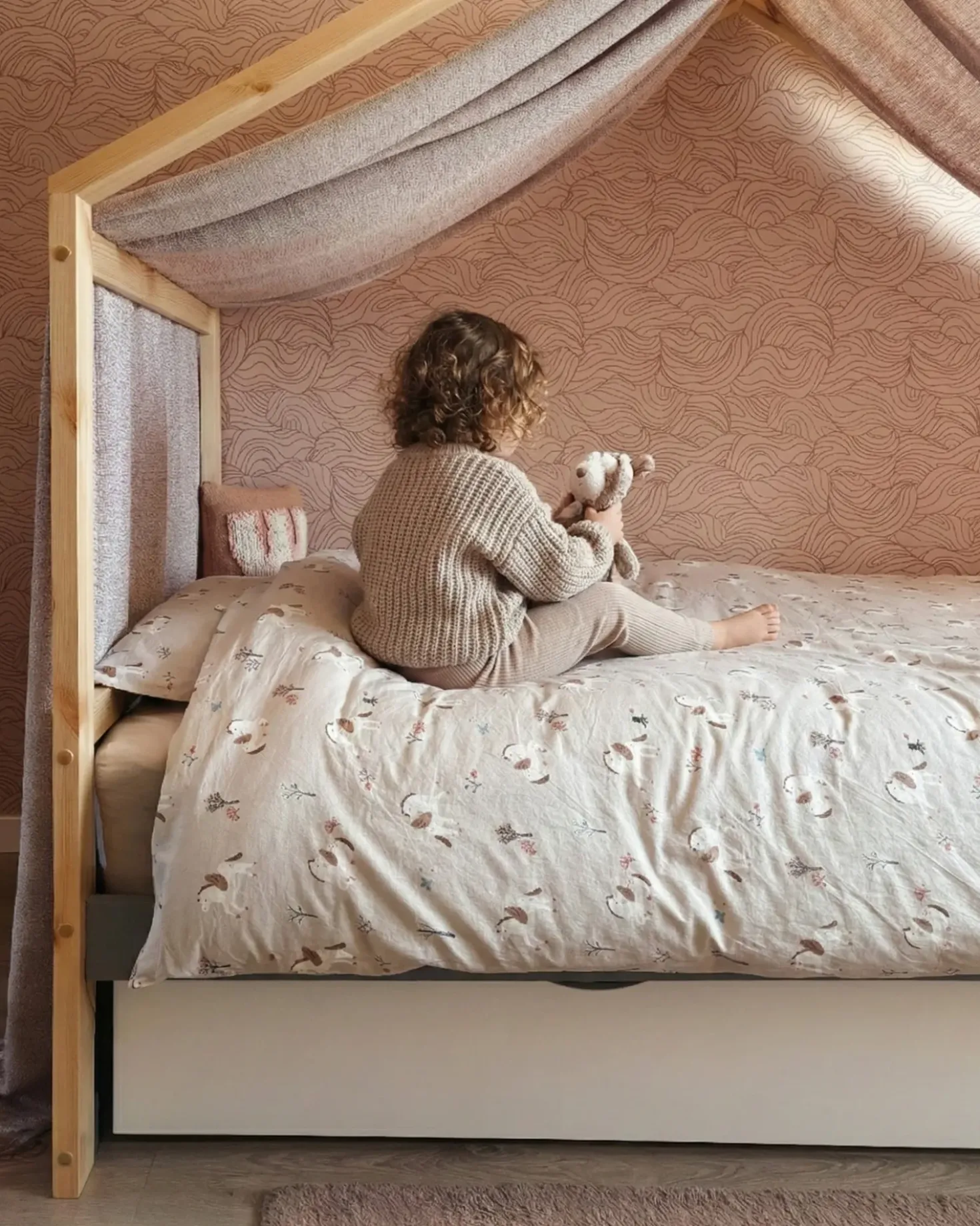 Letto per bambini Casa Legno di pino ORGEVAL 90 x 200 cm con contenitore Grigio