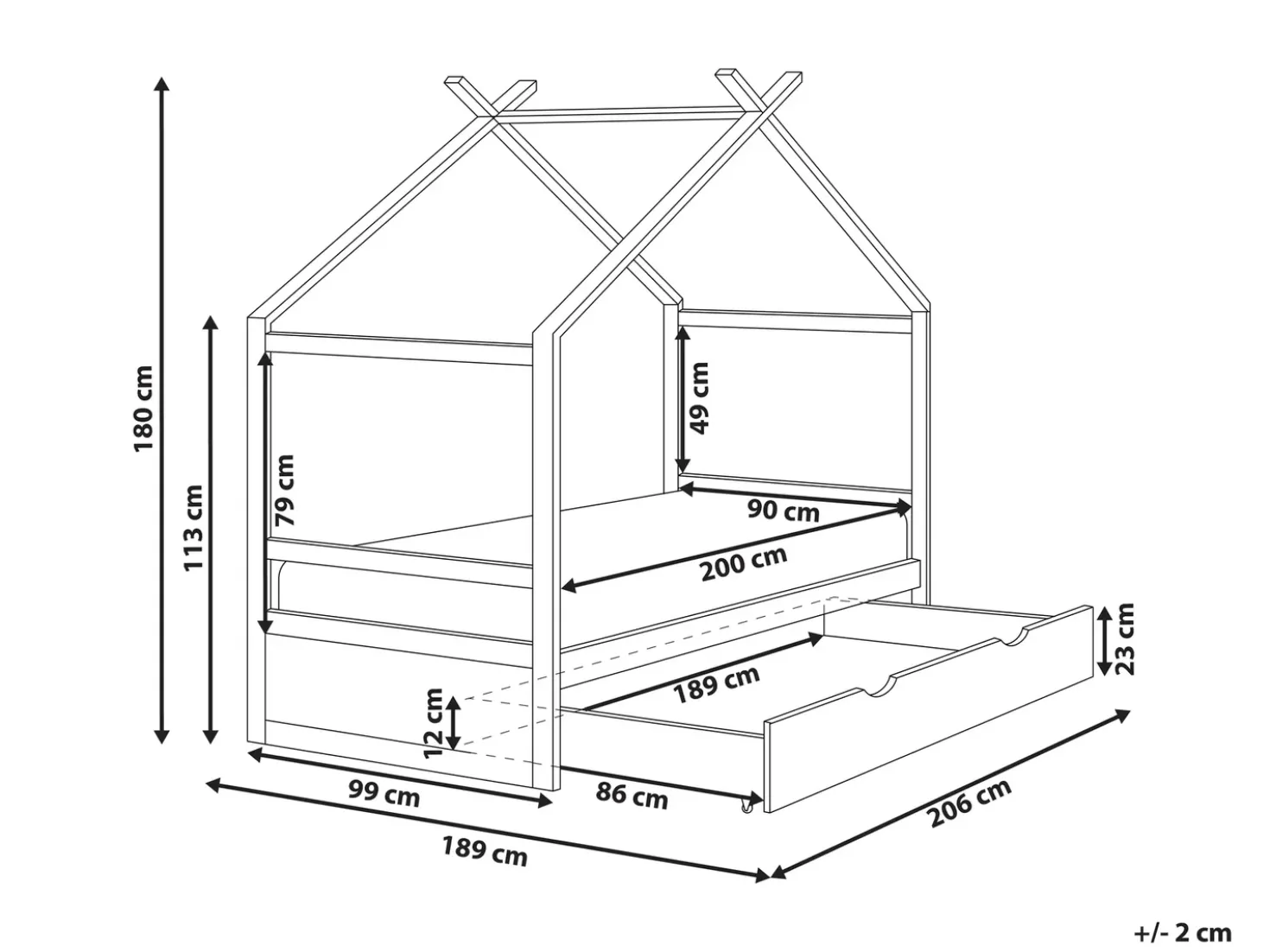 Letto per bambini Casa Legno di pino ORGEVAL 90 x 200 cm con contenitore Grigio