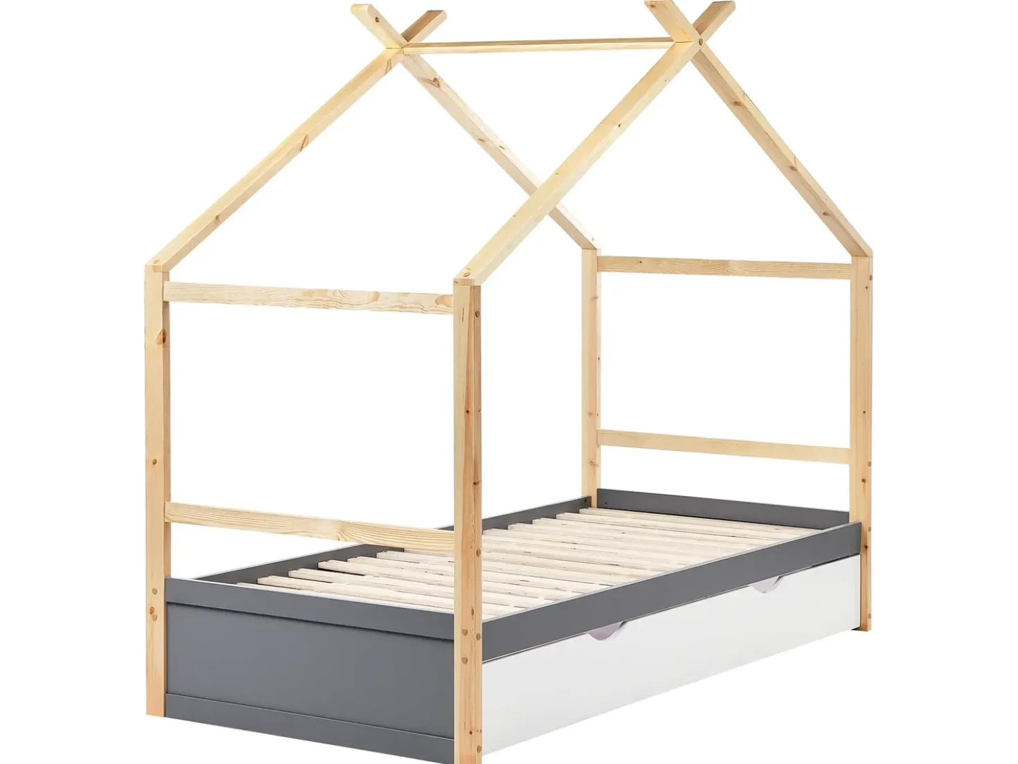 Letto per bambini Casa Legno di pino ORGEVAL 90 x 200 cm con contenitore Grigio