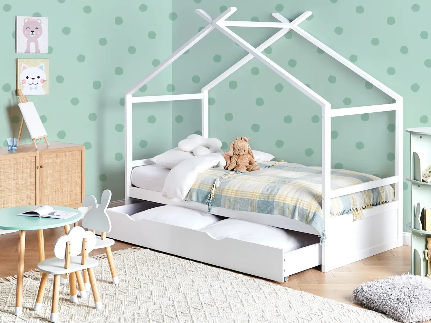 Letto per bambini Casa Legno di pino ORGEVAL 90 x 200 cm con contenitore Bianco