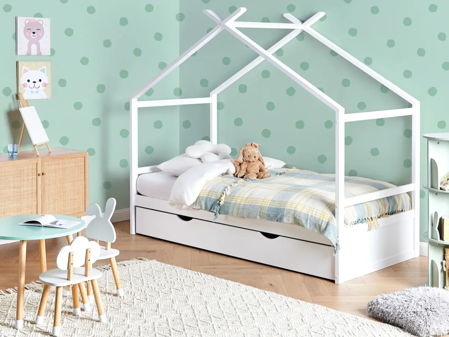 Letto per bambini Casa Legno di pino ORGEVAL 90 x 200 cm con contenitore Bianco