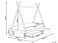 Letto per bambini con cassetti Tenda Tipi Legno di pino DEVAY 90 x 200 cm Grigio