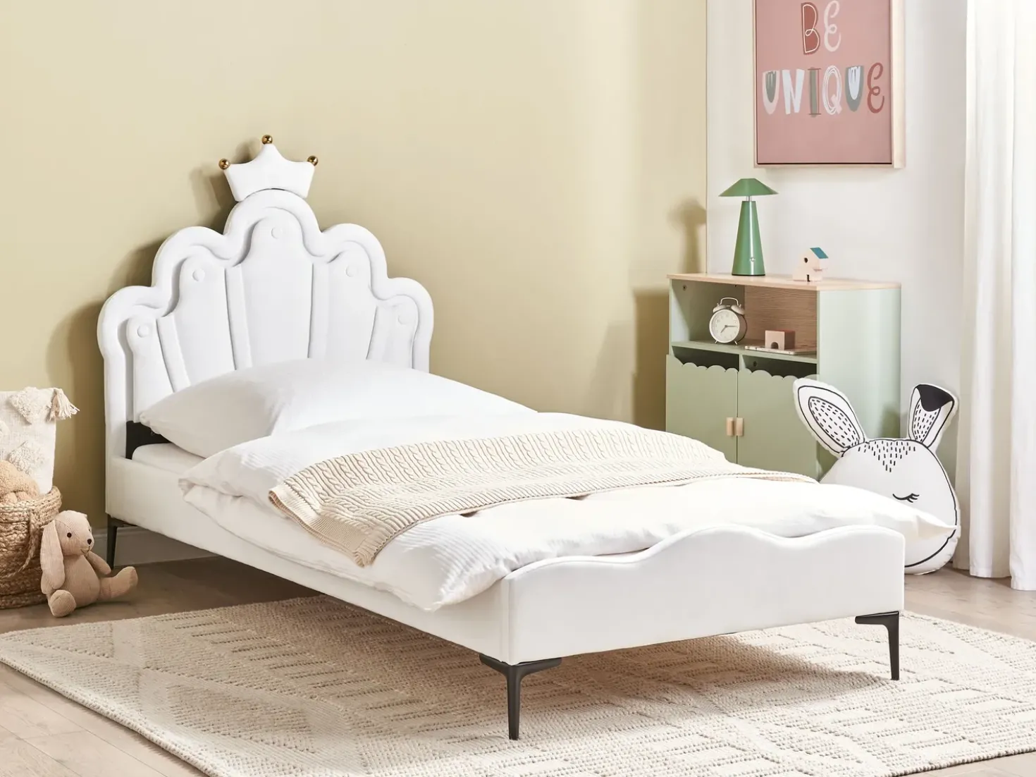 Letto per bambini Corona Velluto RUBIAN 90 x 200 cm con Luci LED Bianco