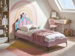 Letto per bambini Corona Velluto RUBIAN 90 x 200 cm con Luci LED Viola