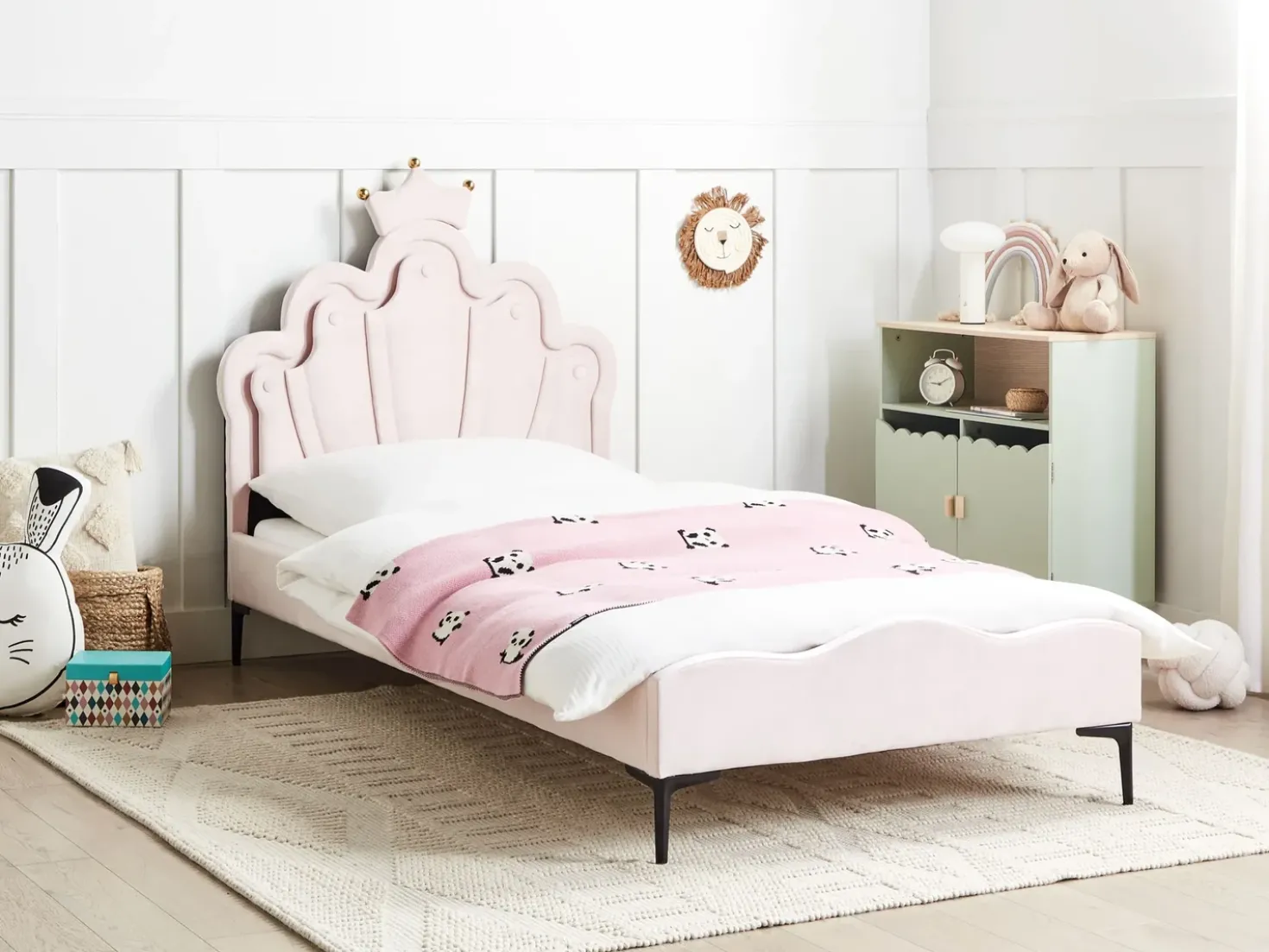 Letto per bambini Corona Velluto RUBIAN 90 x 200 cm con Luci LED Rosa