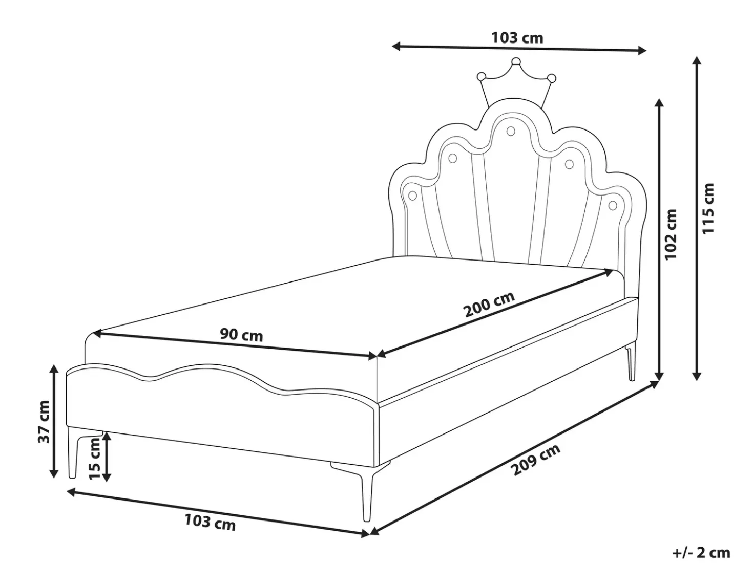 Letto per bambini Corona Velluto RUBIAN 90 x 200 cm con Luci LED Rosa