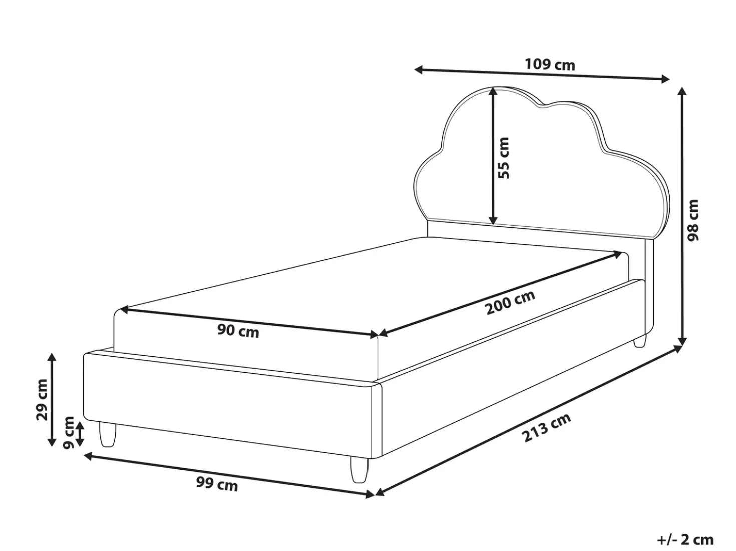 Letto per bambini Nuvola Velluto BELLEVUE 90 x 200 cm Beige chiaro