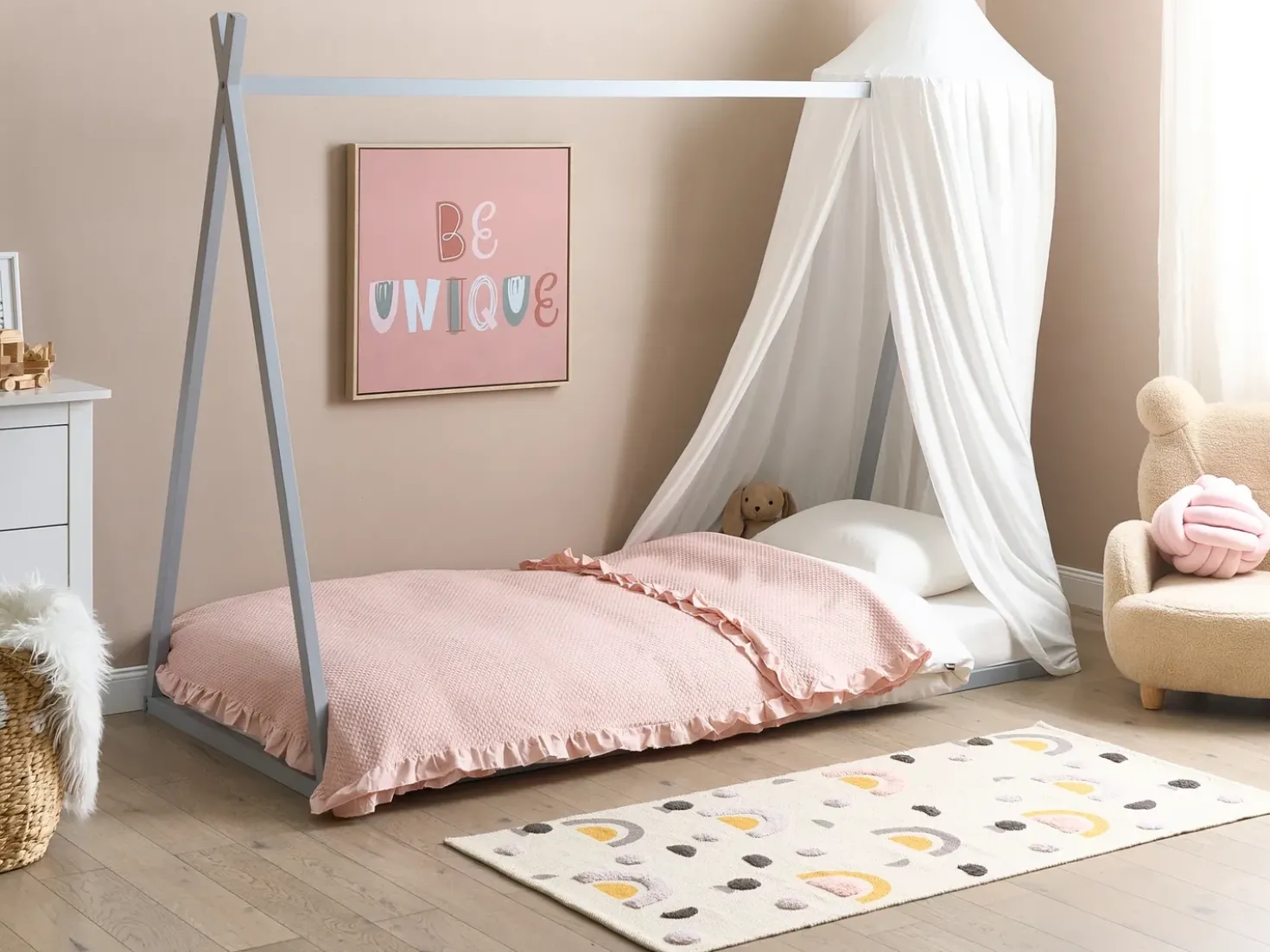 Letto per bambini Tenda Tipi Legno di pino SAURAT 90 x 200 cm Grigio