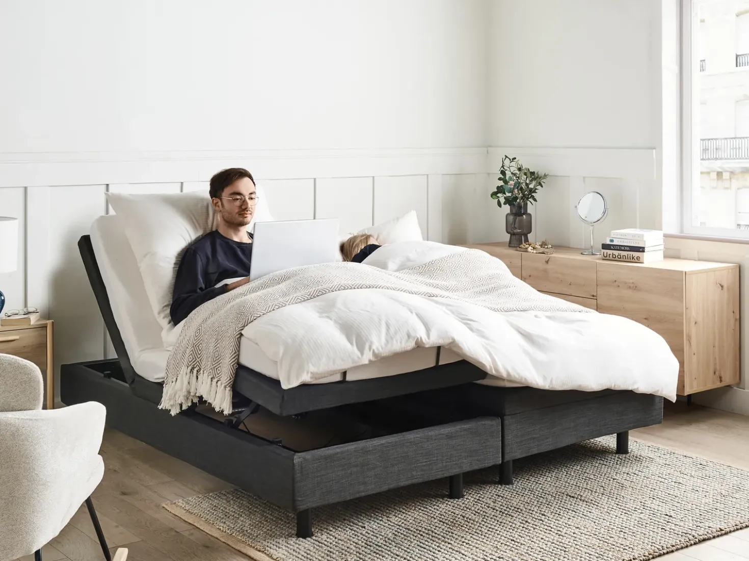 Letto regolabile senza testiera Tessuto DUKE 180 x 200 cm Grigio scuro