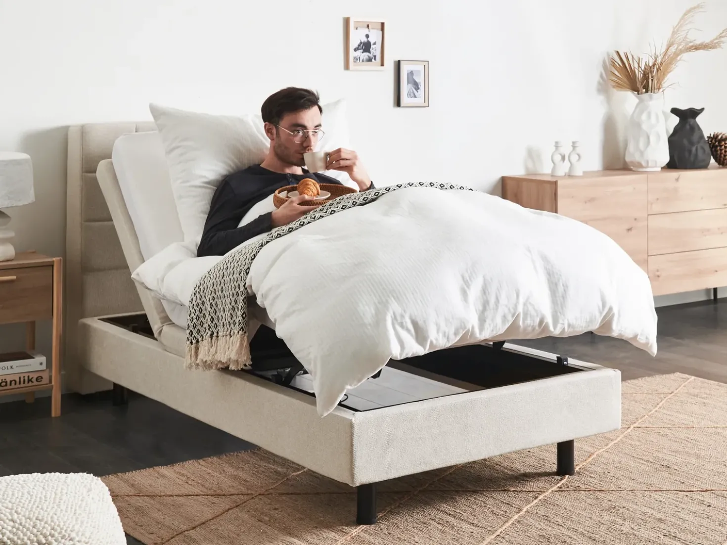 Letto regolabile Tessuto DUKE 90 x 200 cm Beige chiaro