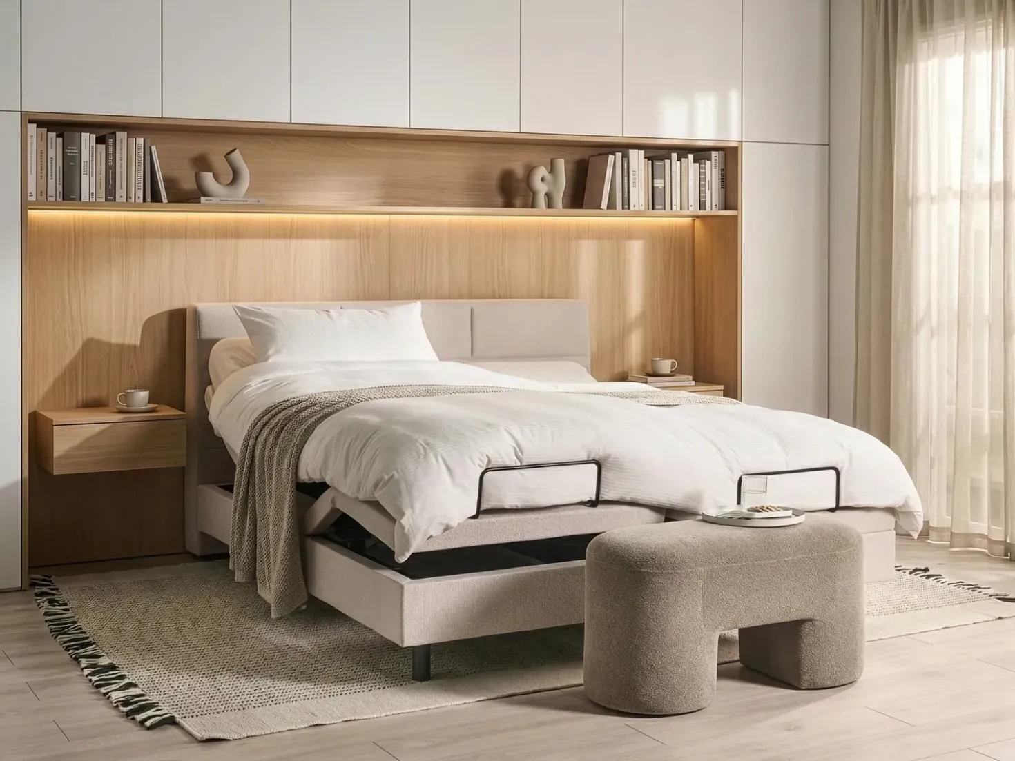 Letto regolabile Tessuto VICEROY 180 x 200 cm Beige chiaro
