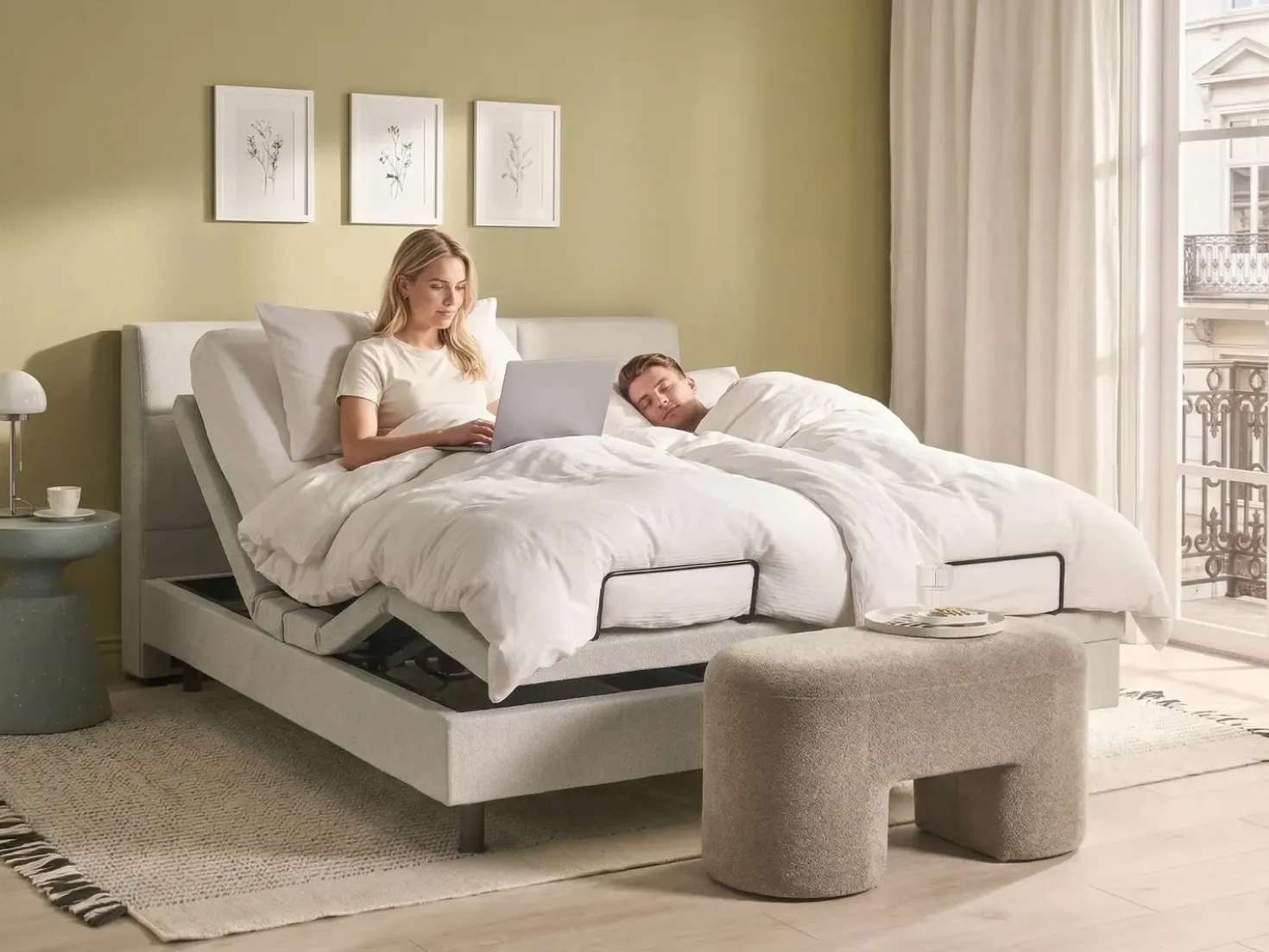 Letto regolabile Tessuto VICEROY 180 x 200 cm Beige chiaro