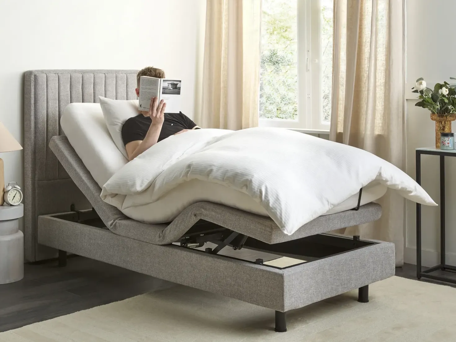 Letto regolabile Tessuto CASTELLAN 90 x 200 cm Grigio chiaro