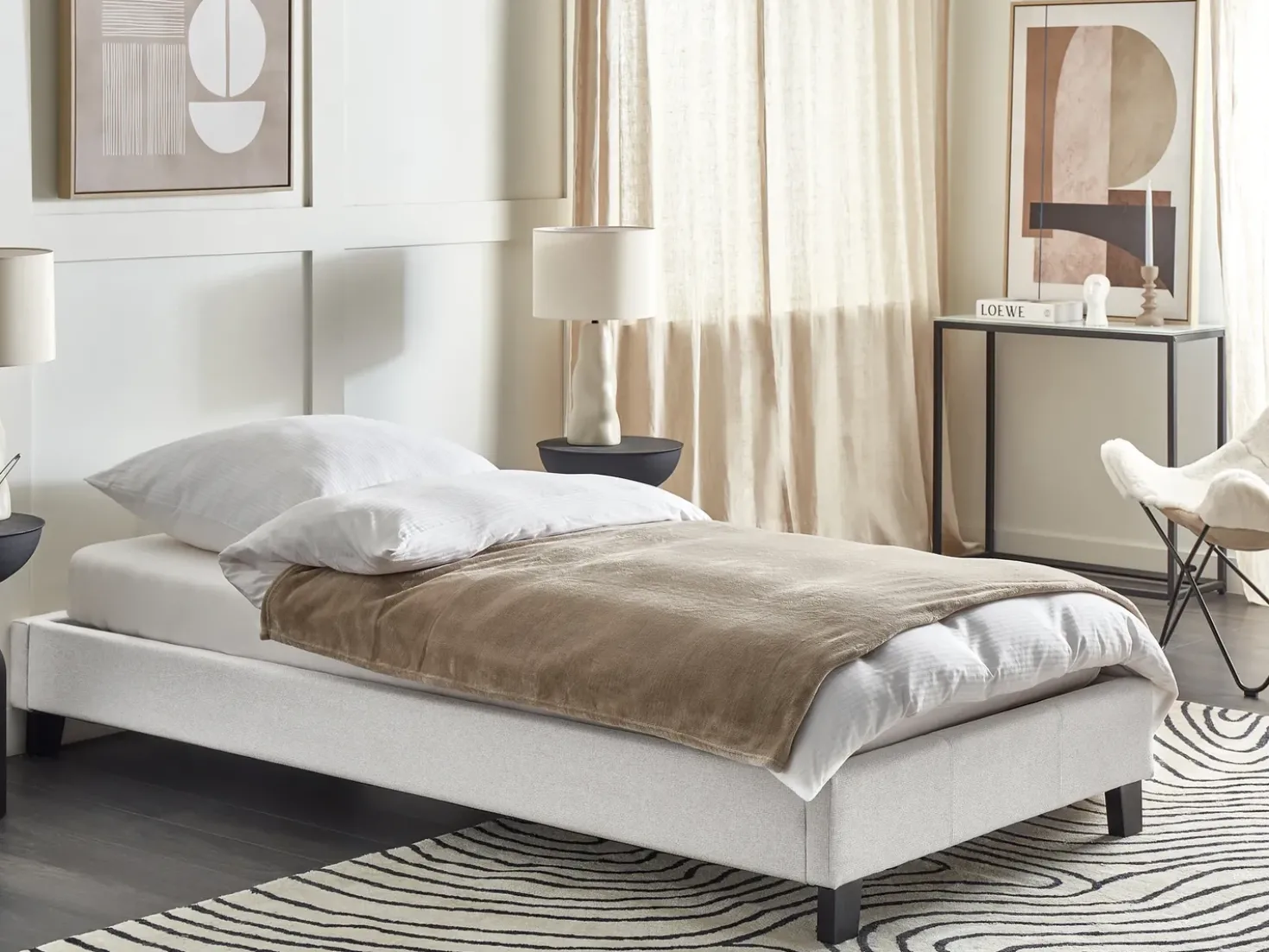 Letto senza testata Tessuto ROANNE 90 x 200 cm Grigio chiaro