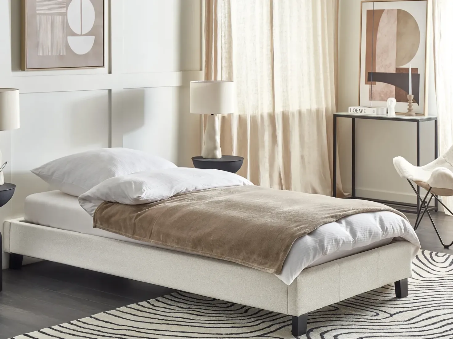 Letto senza testata Tessuto ROANNE 90 x 200 cm Beige chiaro