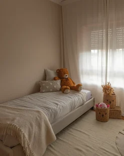 Letto senza testata Tessuto ROANNE 90 x 200 cm Beige chiaro