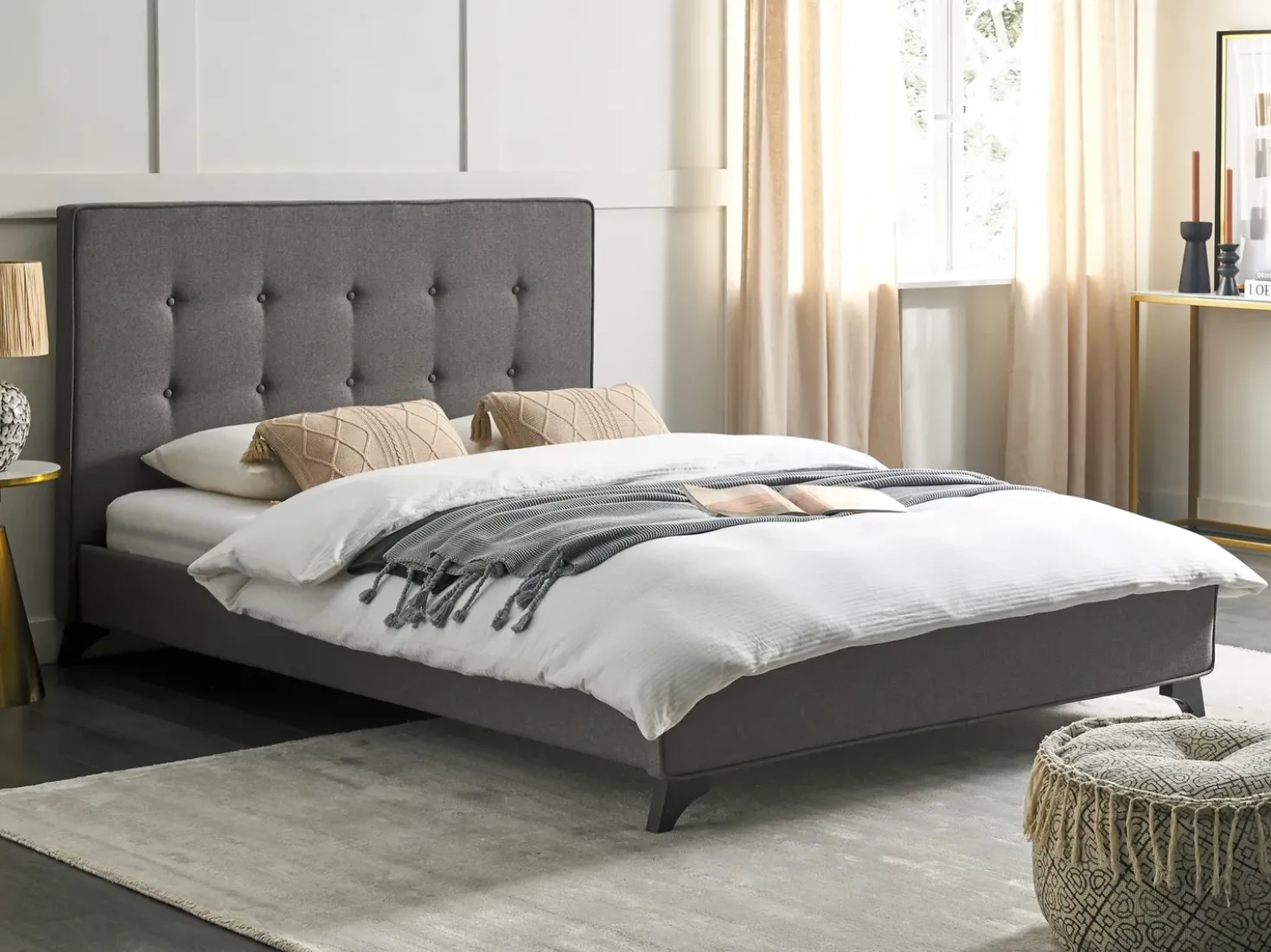 Letto Tessuto AMBASSADOR 140 x 200 cm Grigio