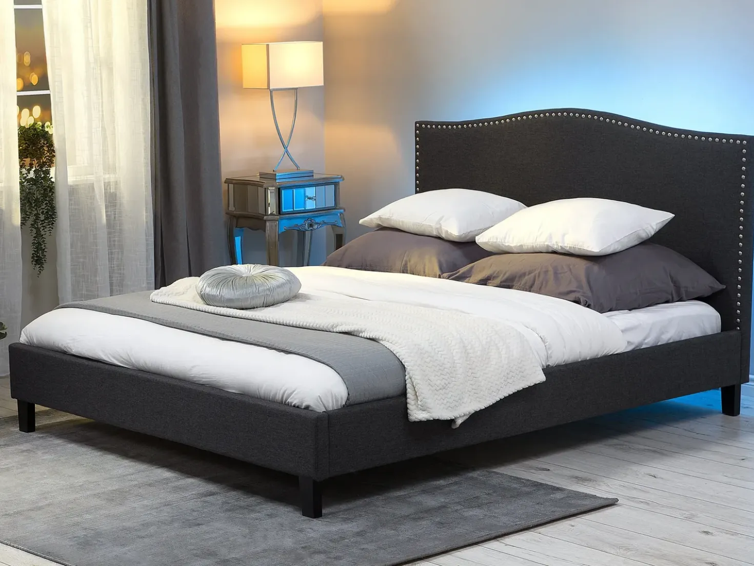 Letto Tessuto MONTPELLIER 180 x 200 cm LED Multicolore