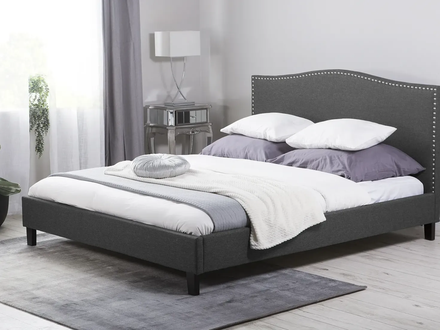 Letto Tessuto MONTPELLIER 180 x 200 cm LED Multicolore