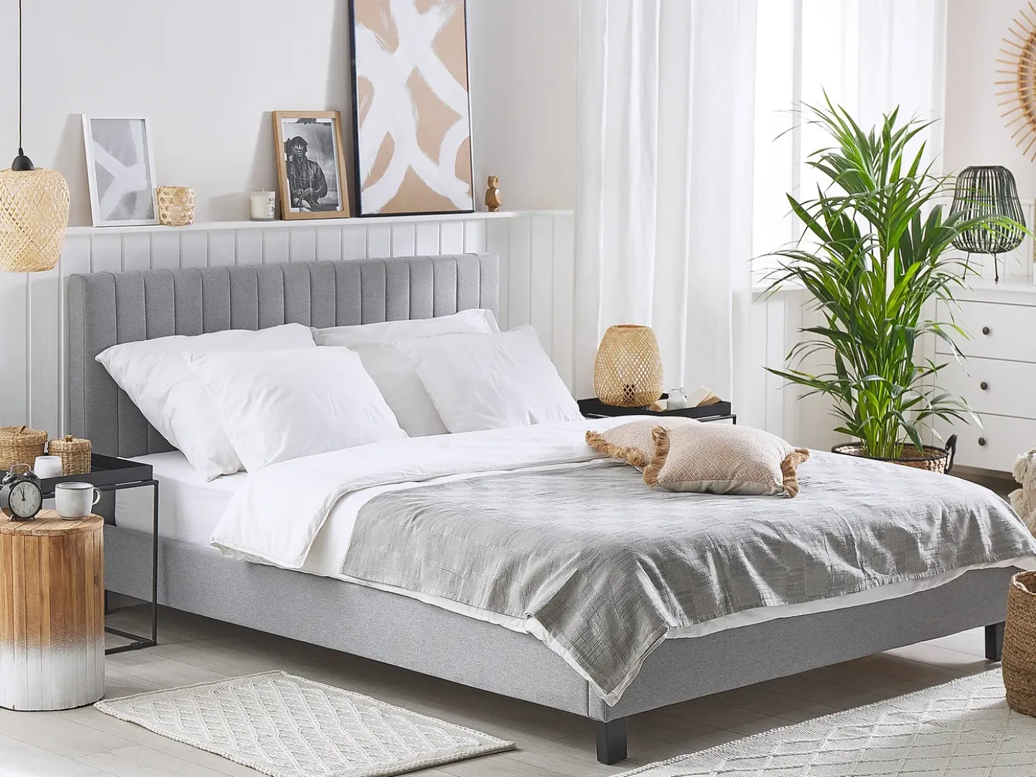 Letto Tessuto POITIERS 180 x 200 cm Grigio chiaro