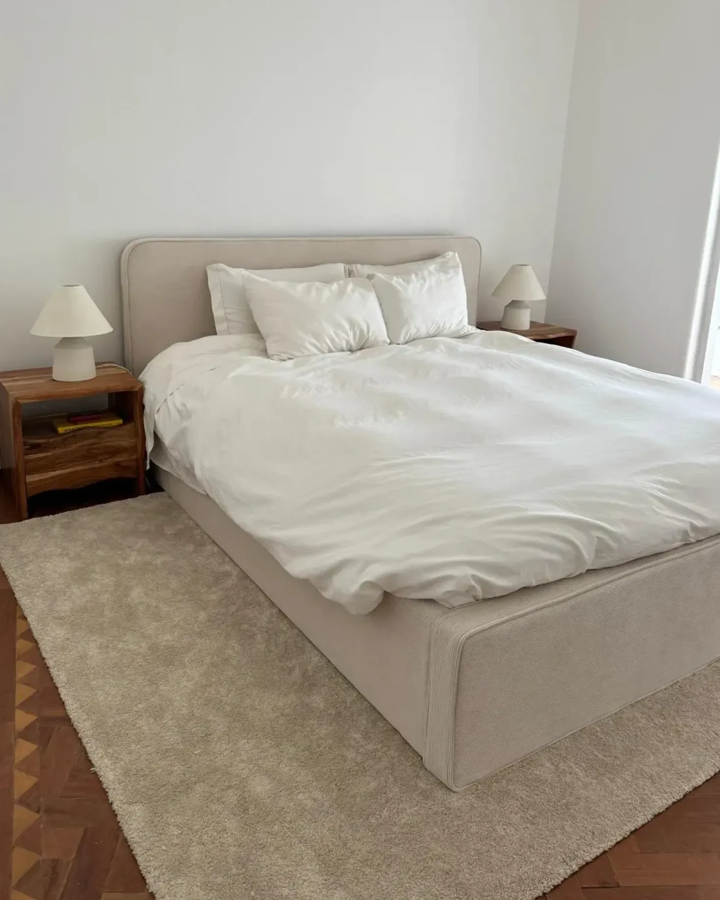 Letto Velluto a coste VALOGNES 180 x 200 cm Beige chiaro