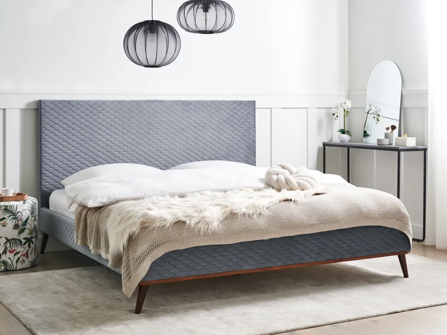 Letto Velluto BAYONNE 180 x 200 cm Grigio chiaro