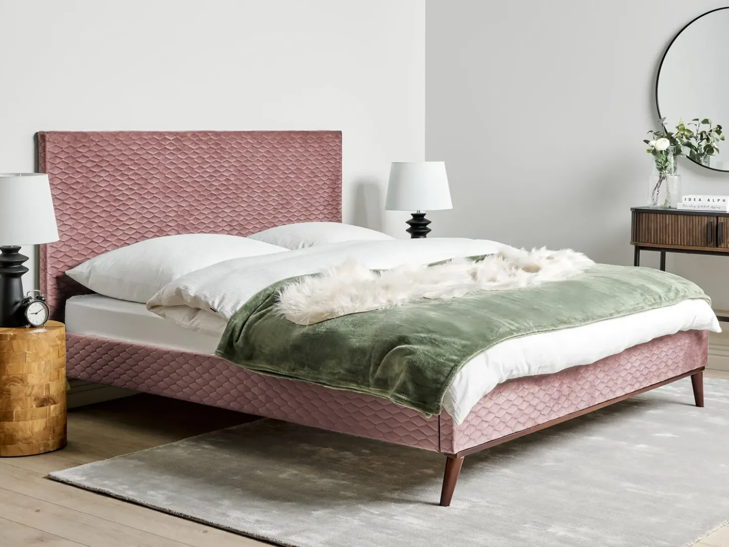 Letto Velluto BAYONNE 180 x 200 cm Rosa
