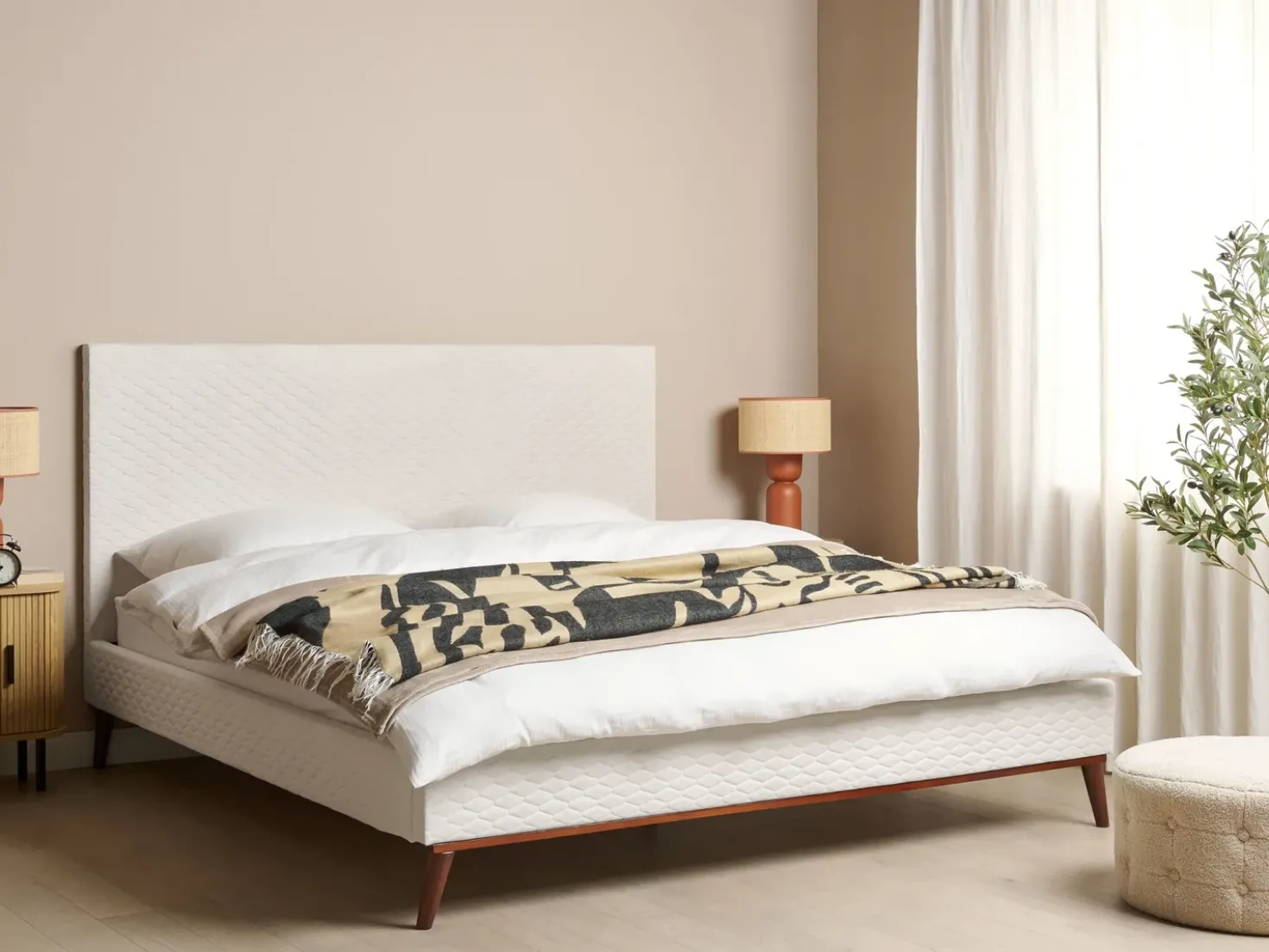 Letto Velluto BAYONNE 180 x 200 cm Bianco sporco