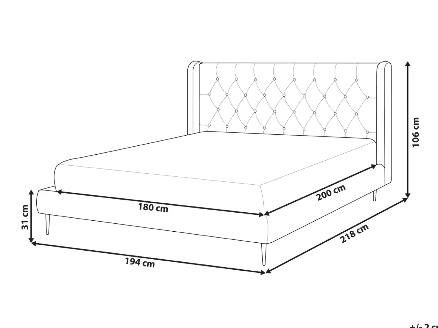 Letto Velluto FORBACH 180 x 200 cm Beige