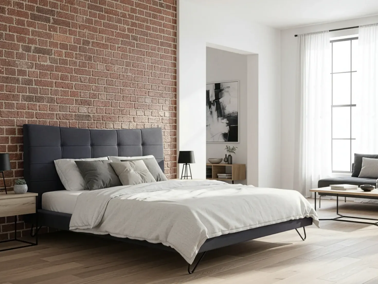 Letto Velluto LANNION 180 x 200 cm Grigio scuro