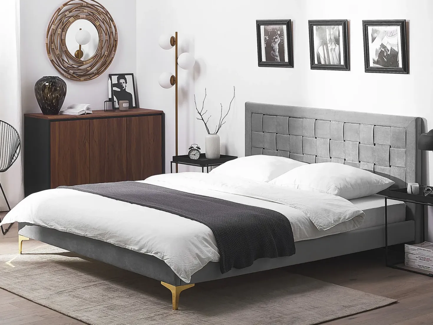 Letto Velluto LIMOUX 180 x 200 cm Grigio