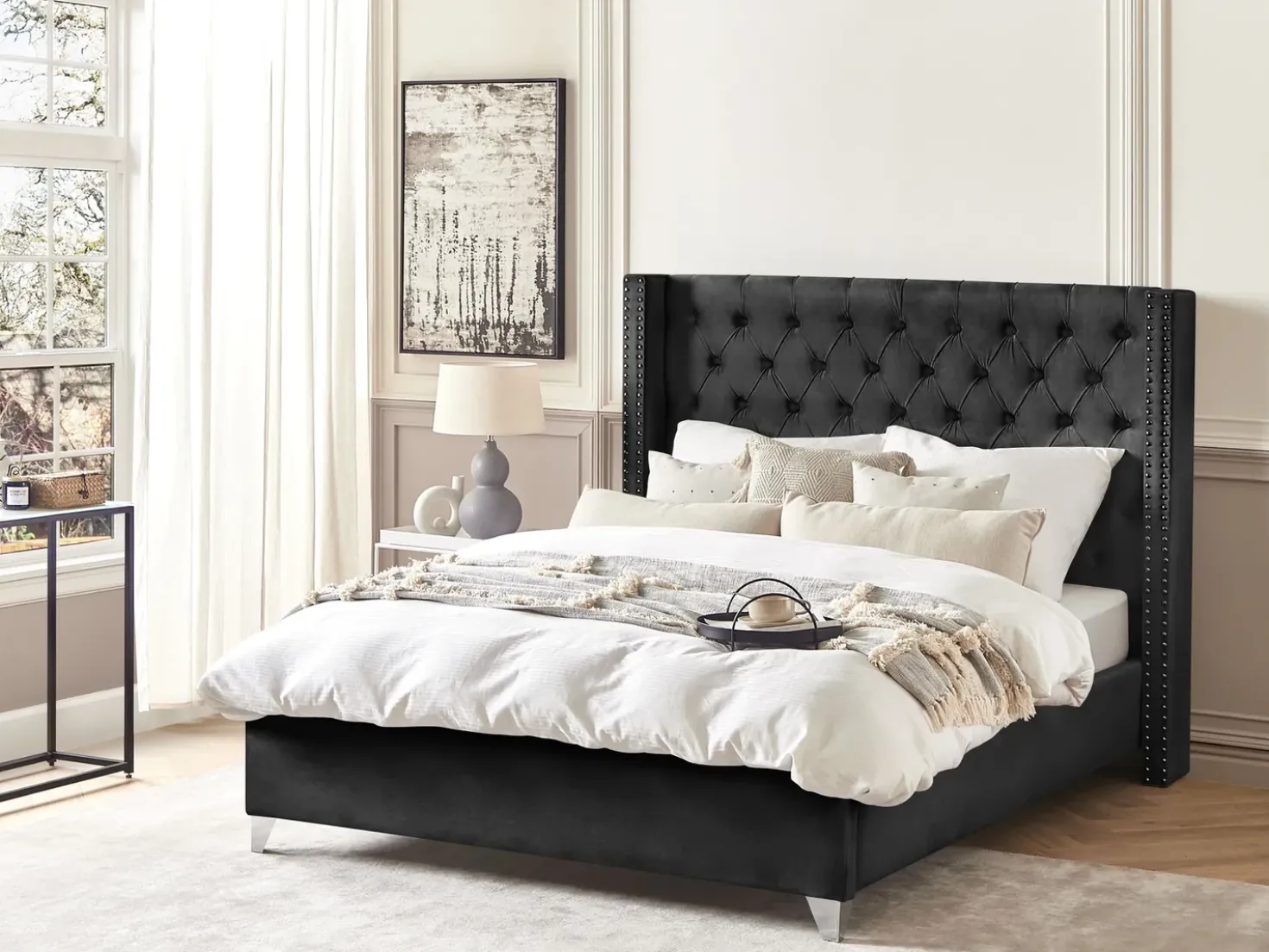 Letto Velluto LUBBON 160 x 200 cm Nero