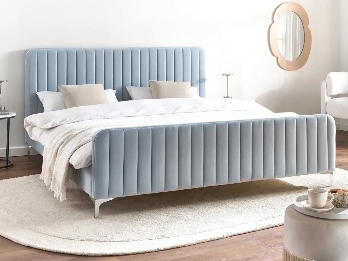 Letto Velluto LUNAN 180 x 200 cm Azzurro