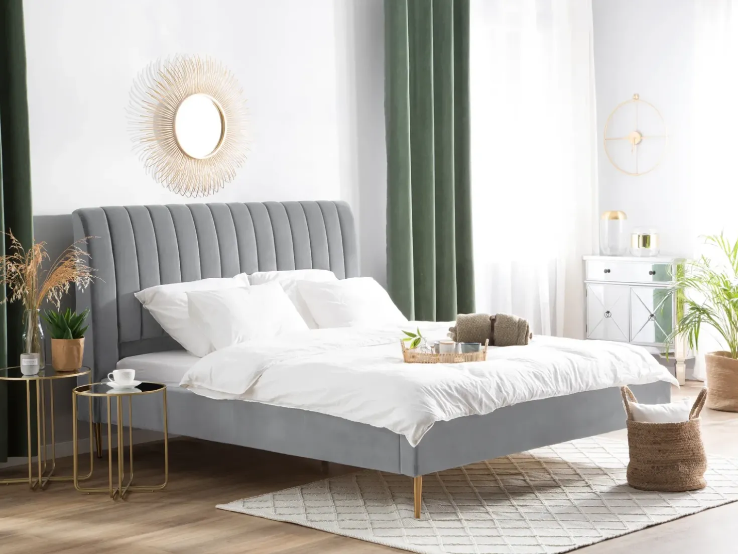 Letto Velluto MARVILLE 180 x 200 cm Grigio