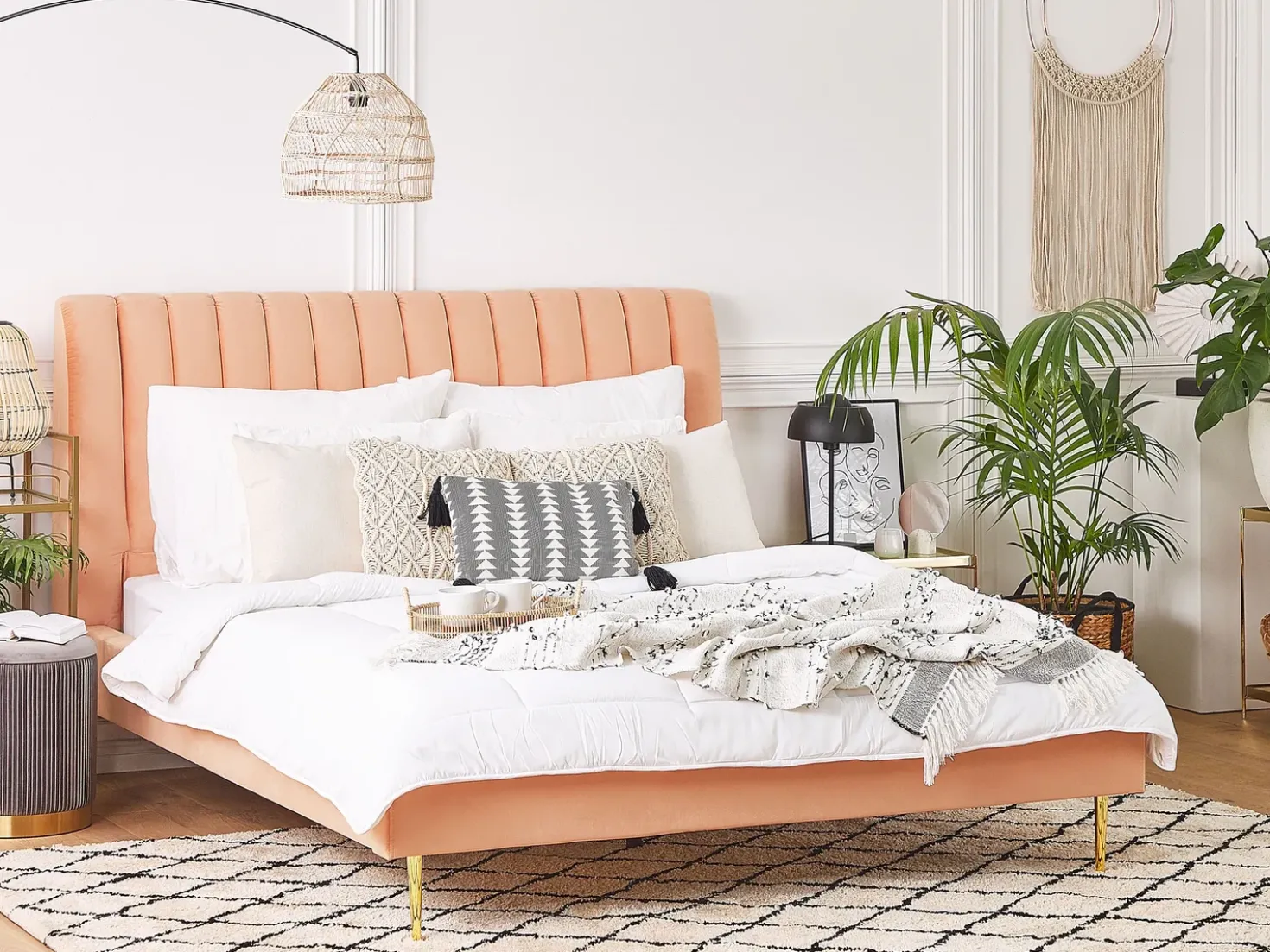 Letto Velluto MARVILLE 180 x 200 cm Rosa pesca