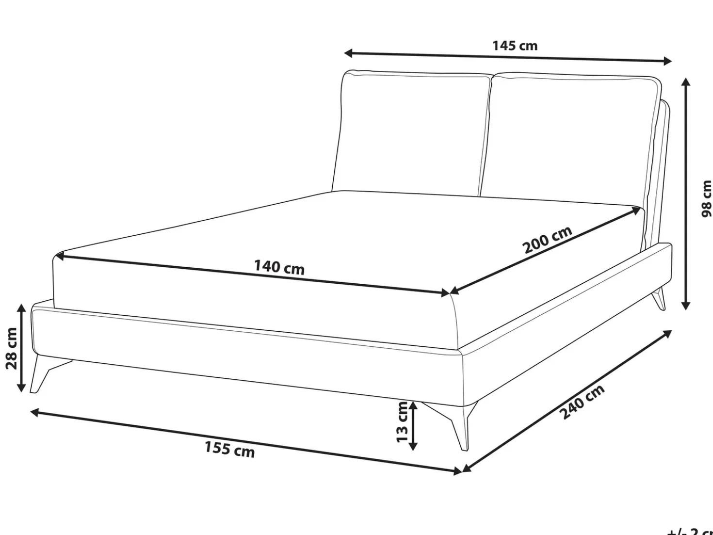 Letto Velluto MELLE 140 x 200 cm Grigio