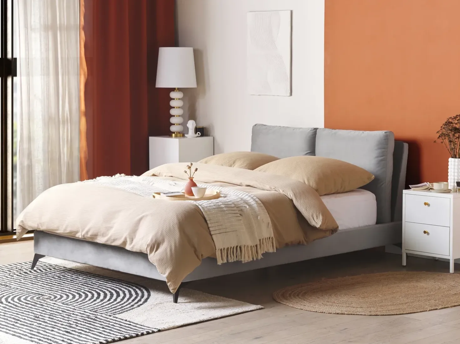 Letto Velluto MELLE 140 x 200 cm Grigio