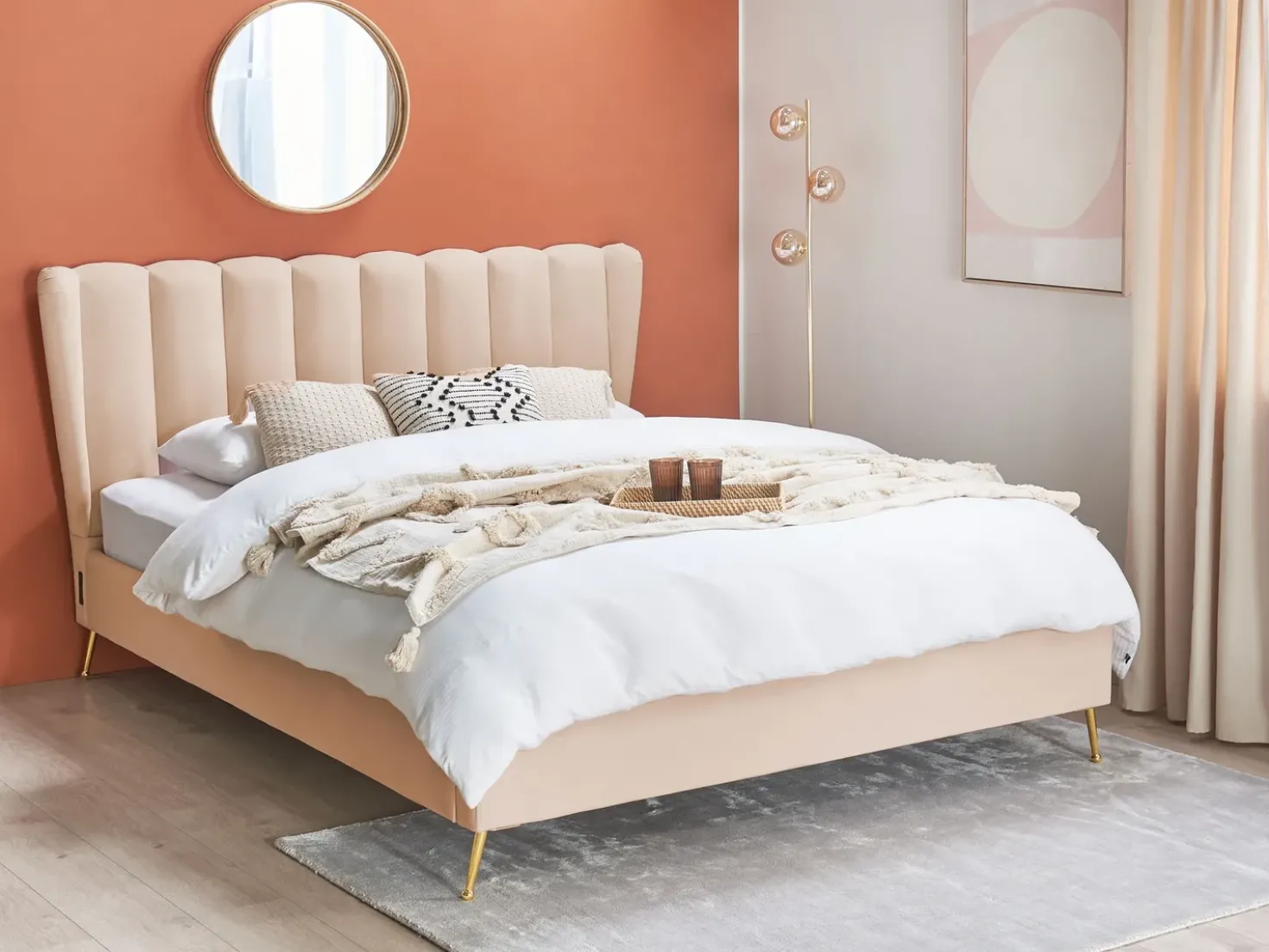 Letto Velluto MIRIBEL 160 x 200 cm Beige