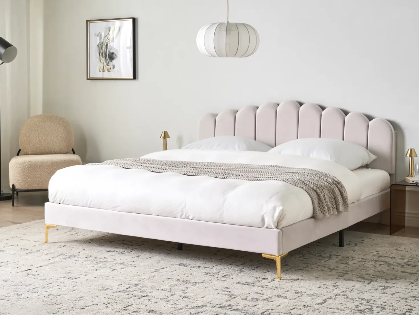 Letto Velluto SAUVIAN 180 x 200 cm Bianco sporco