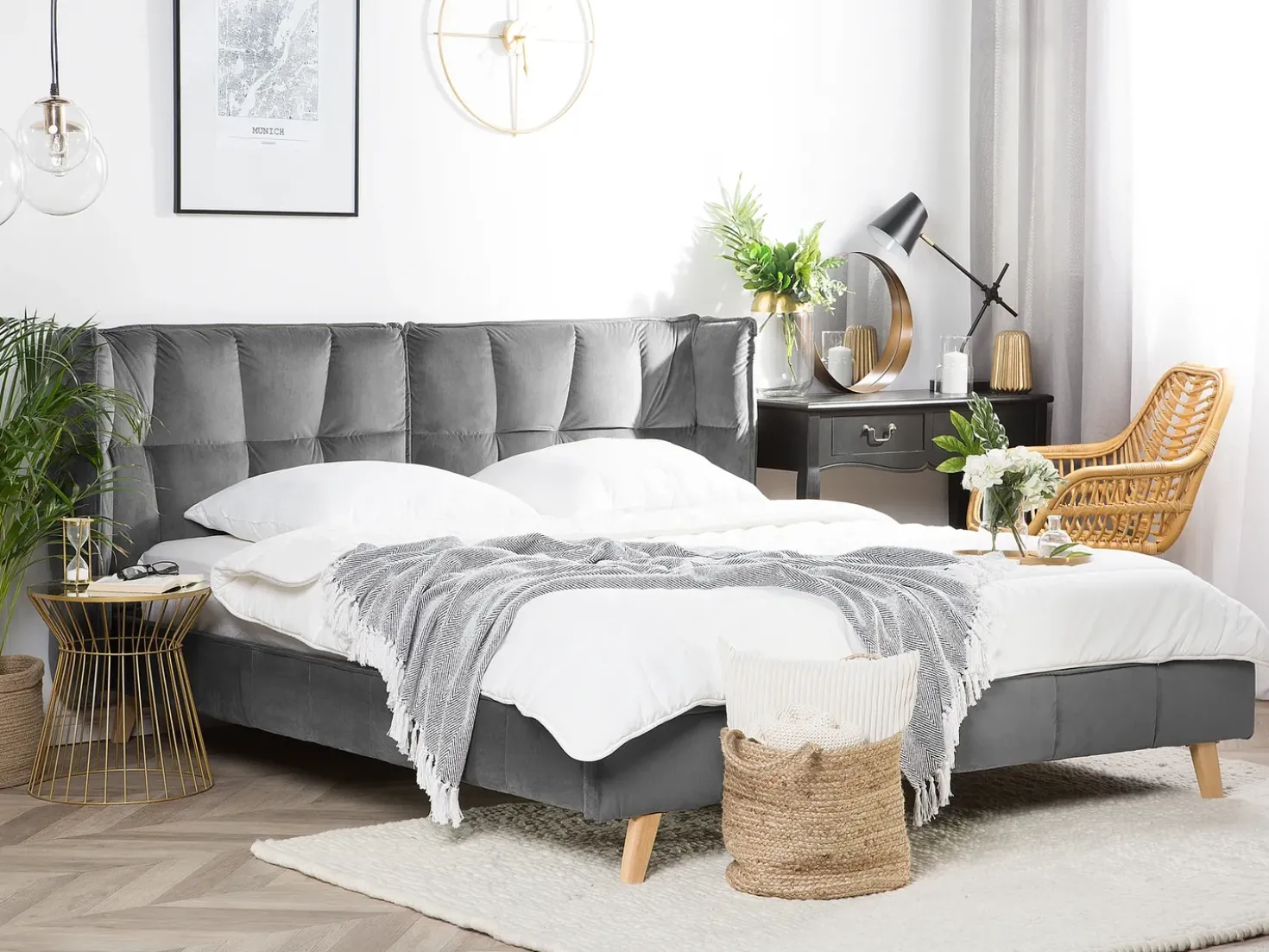 Letto Velluto SENLIS 180 x 200 cm Grigio