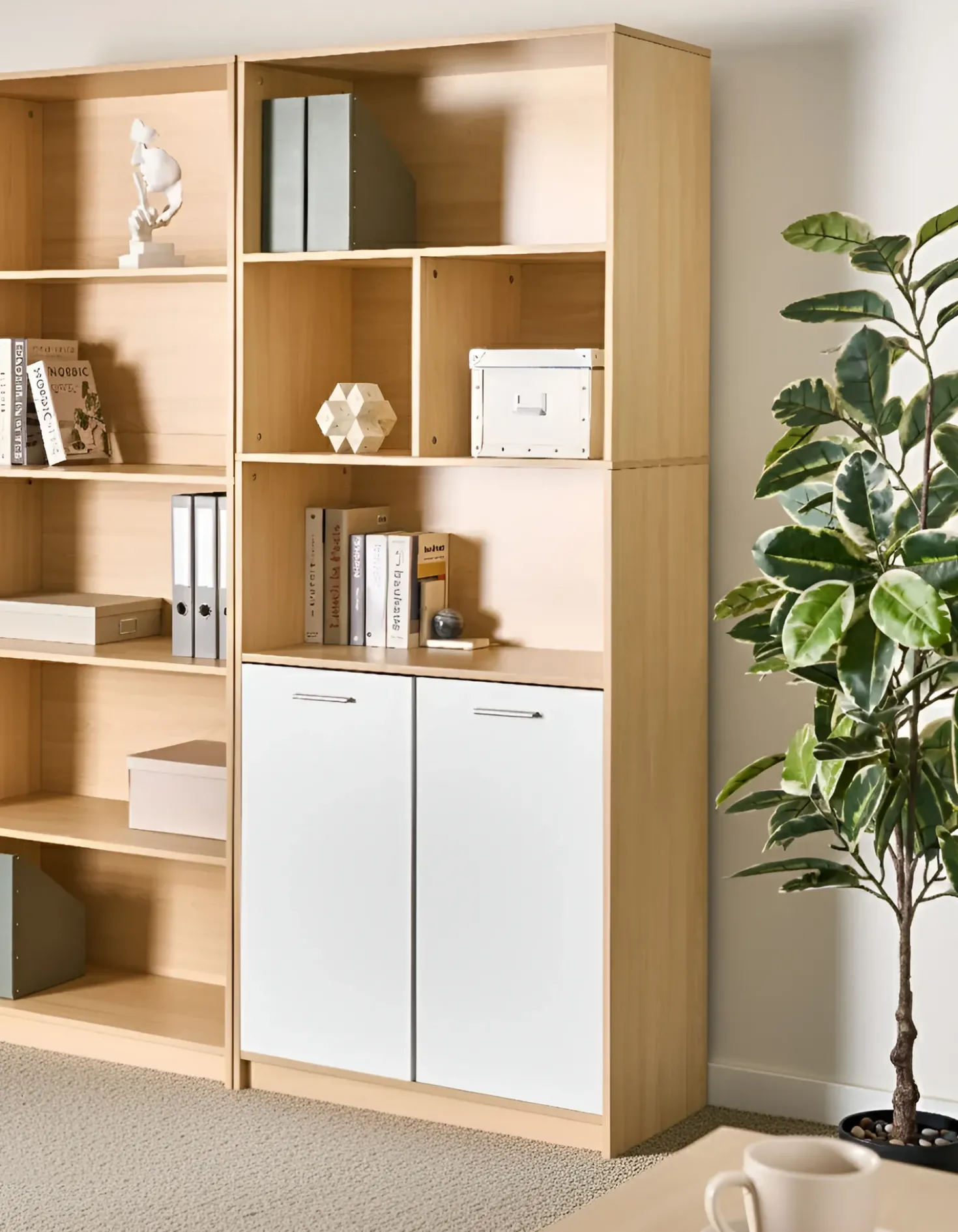 Libreria a 2 ante ZEHNA Marrone chiaro/Bianco