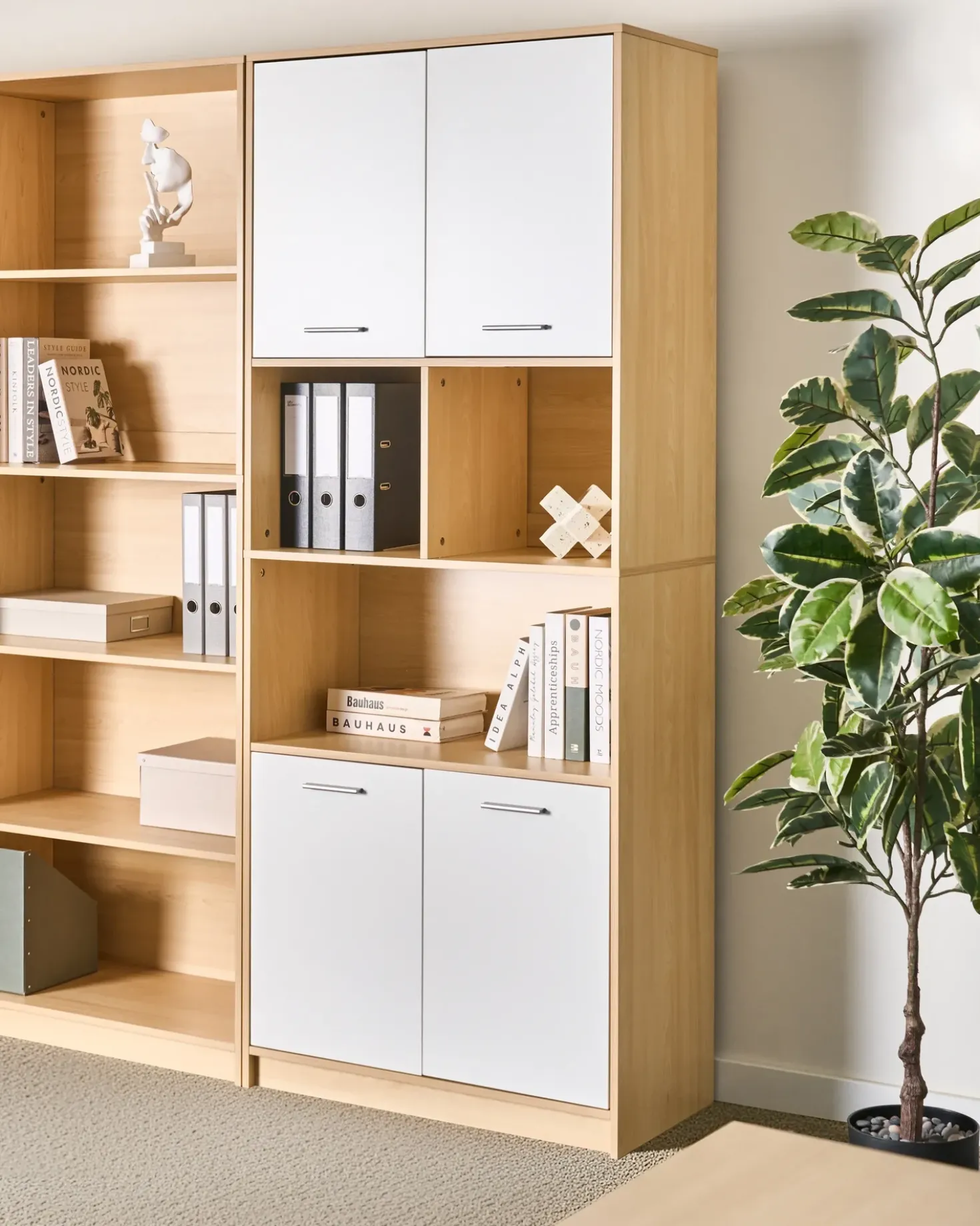 Libreria a 4 ante ZEHNA Marrone chiaro/Bianco