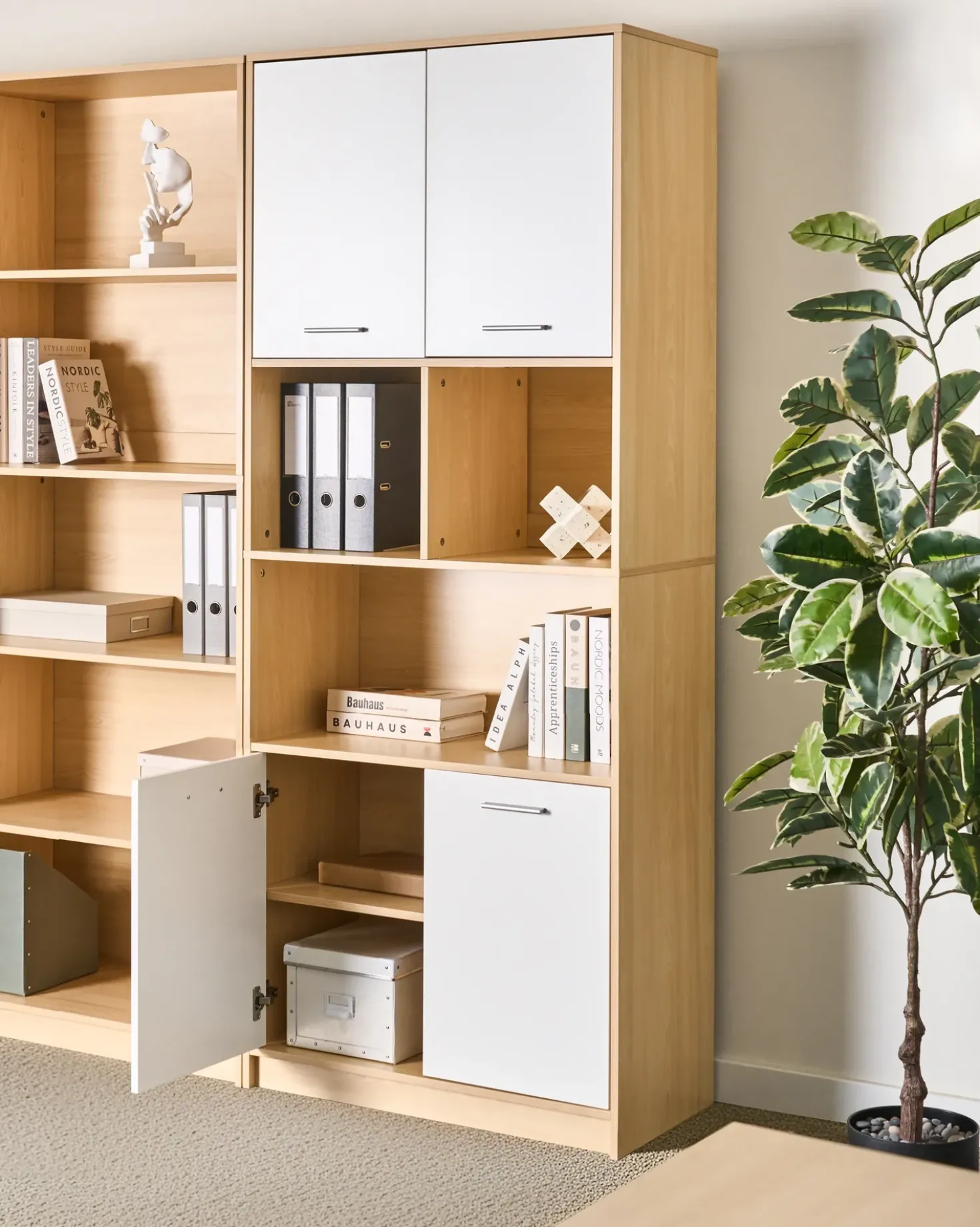 Libreria a 4 ante ZEHNA Marrone chiaro/Bianco
