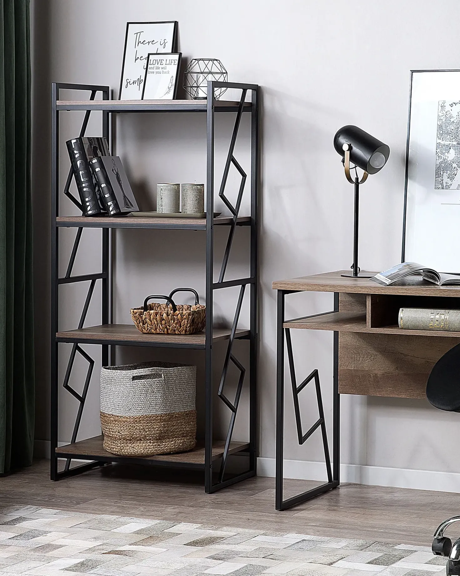 Libreria a 4 ripiani FORRES 143 cm Marrone/Nero