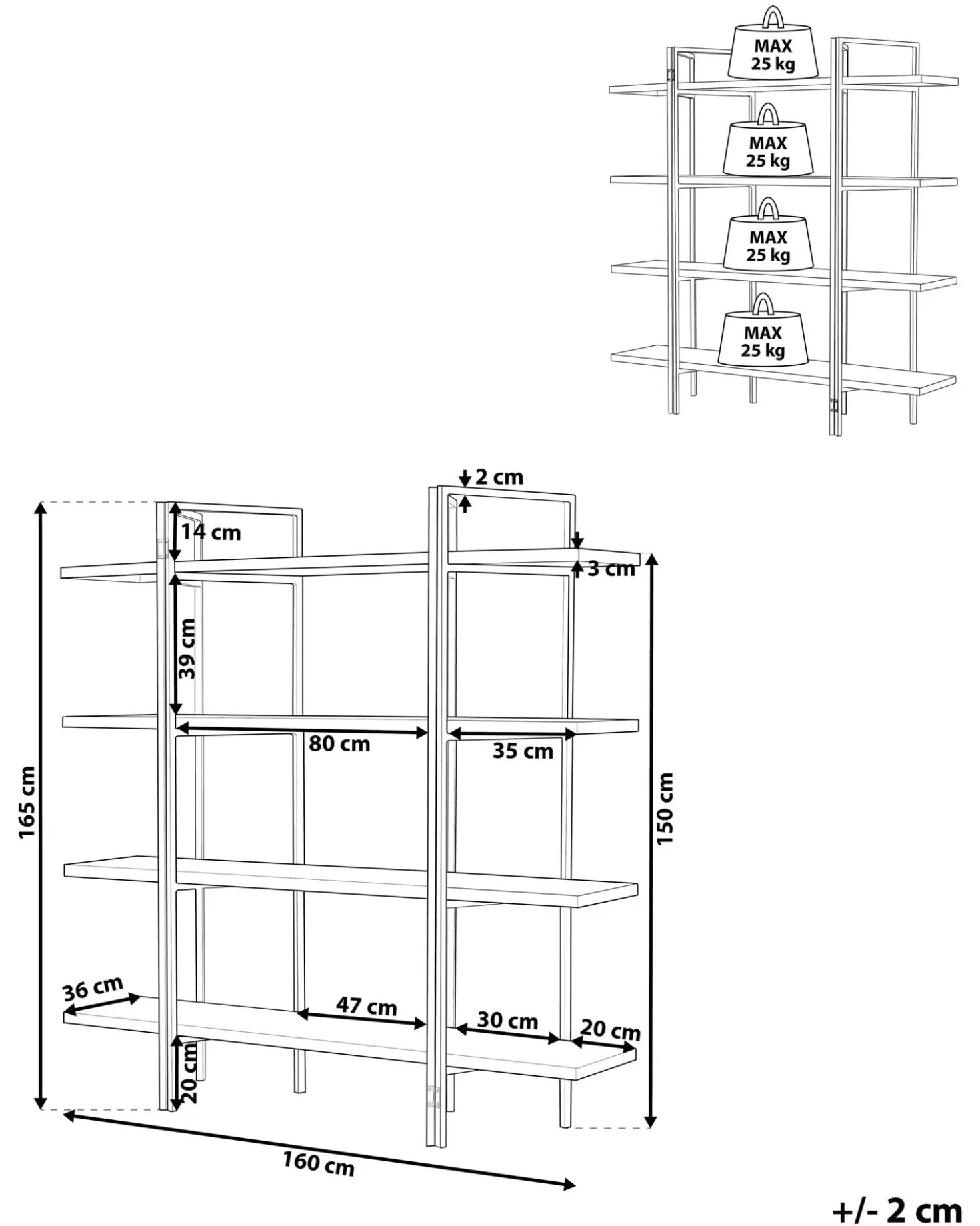 Mobile con 4 ripiani COMPTON 165 cm Marrone scuro