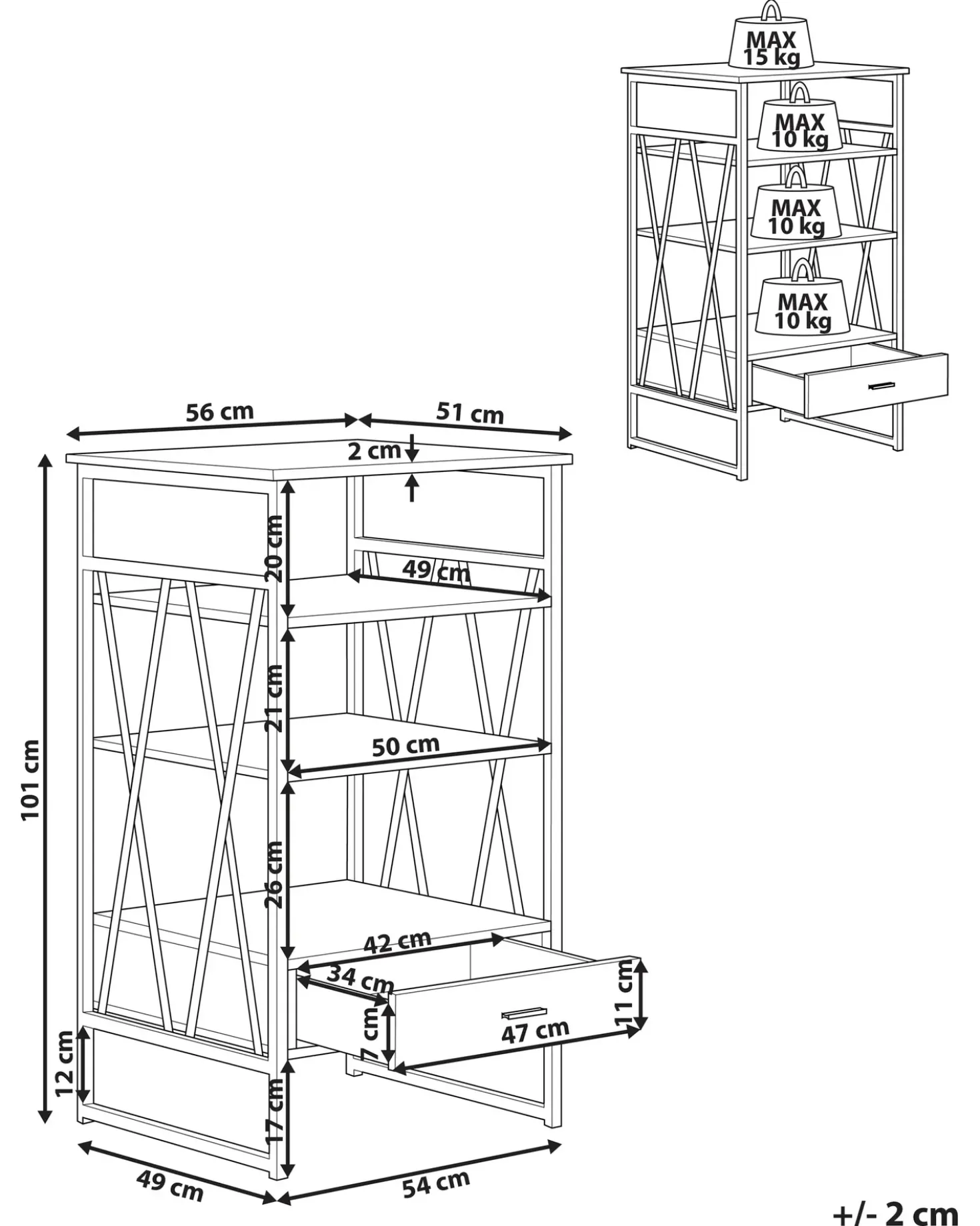 Mobile con 3 ripiani KEENE 101 cm Marrone chiaro