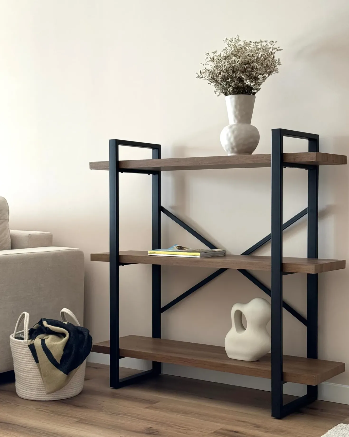 Mobile con 3 ripiani TIMBER 111 cm Marrone scuro